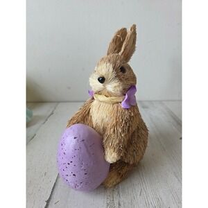 Vintage bottlebrush sisal Easter bunny rabbit egg decor figurine spring purple